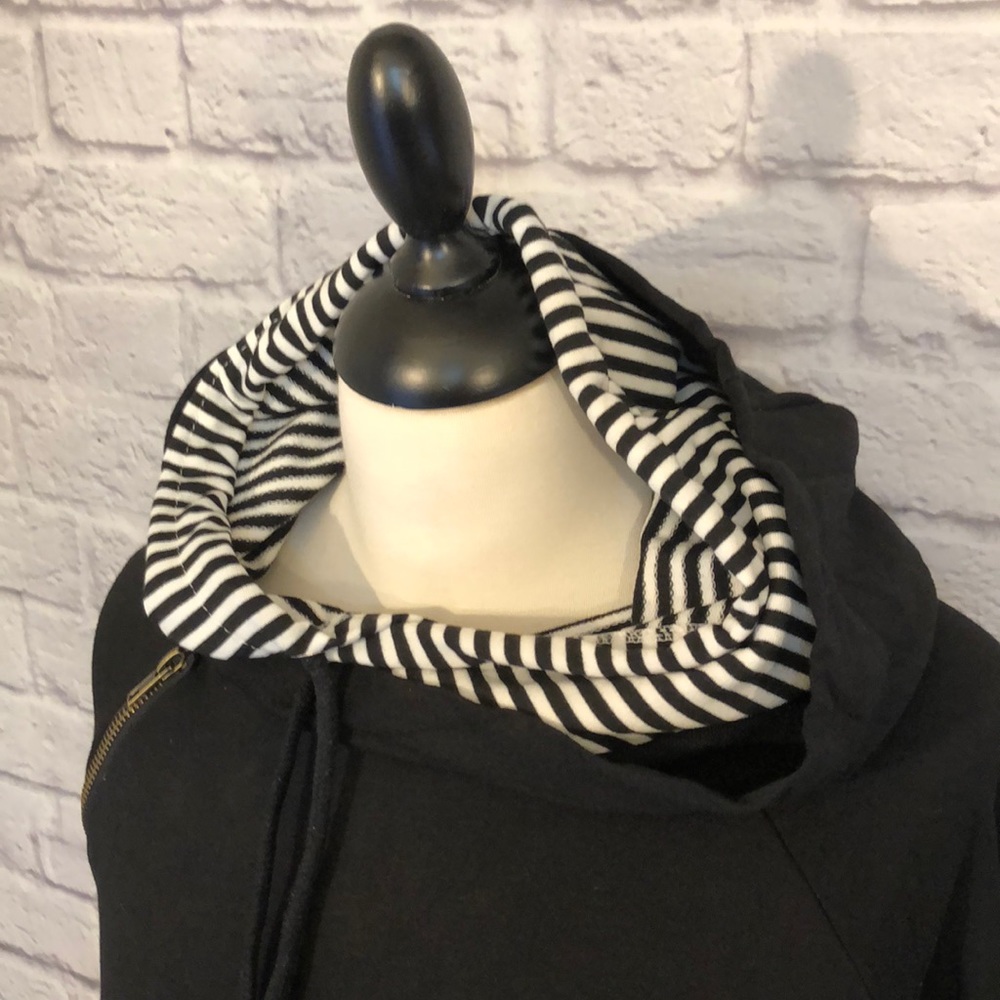 Double Hooded Black Stripe Sweatshirt - Picture 2 of 5